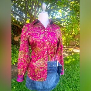 CHAPS- Burgundy and Gold Long Sleeve Button Down Shirt